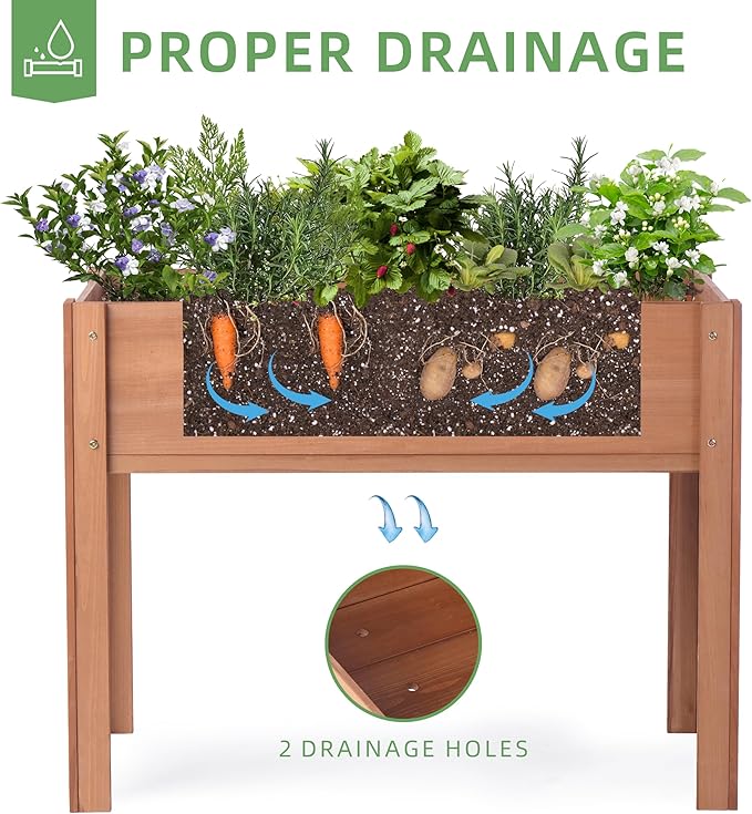 40x20x31 inch Raised Garden Bed with Legs Elevated Wooden Planter Box for Outdoor Plants Flowers Fruits Vegetable Herb Growing