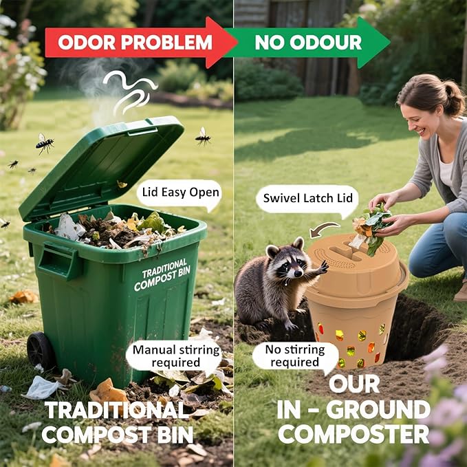 2-Pack InGround Compost Bin for Garden Beds 8L Worm Composter Farm for Faster Composting Worm Composter Kit with Aeration Animal-Proof Lid for Beginners (9.5x9.5x10.8Inch) (2 Gold)