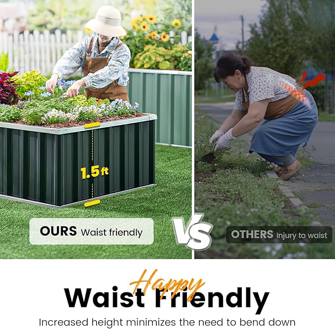 KING BIRD Raised Garden Bed 68 x 36 x 18 Heightened Galvanized Steel Metal Planter Box Outdoor for Deep-Rooted Vegetables Flowers Large Raised Bed Kit (Dark Grey)