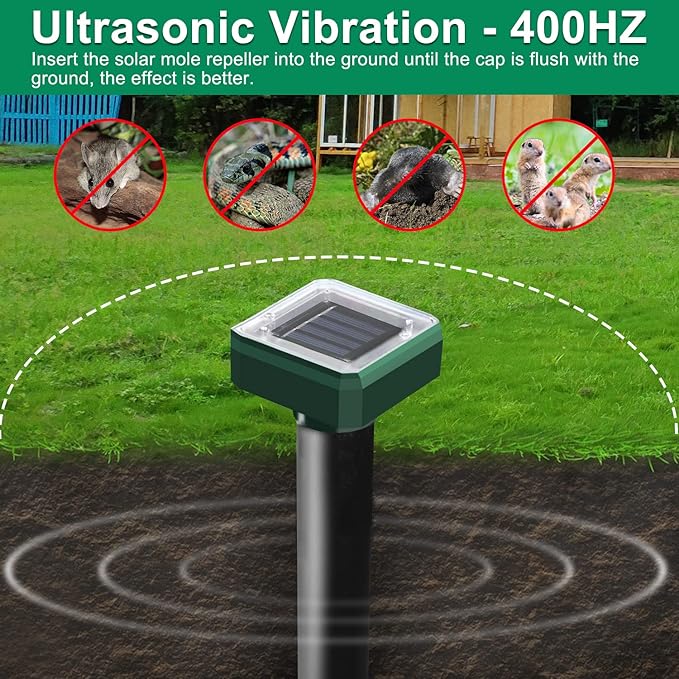 Mole Repellent Solar Powered 10 Pack Solar Mole Repellents Ultrasonic for Vole Snakes Gopher Waterproof Sonic Vole Deterrent SpikesSnake Gopher for Garden and Yard