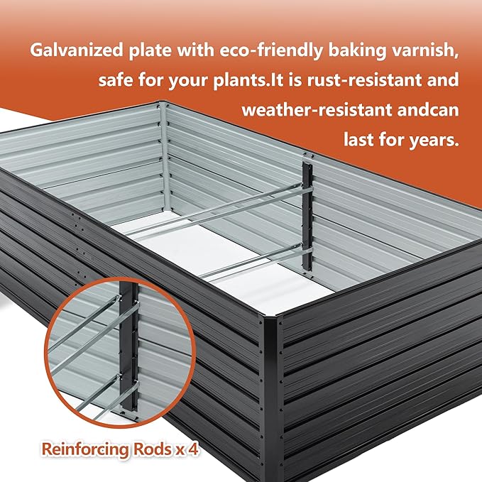 Galvanized Raised Garden Bed Kit Outdoor 8x4x2 FT Metal Planter Boxes Set Large Rectangle Planters Garden Vegetable &amp Flower Beds for Herbs Fruits Planting Backyard Patio (8X4X2FT)
