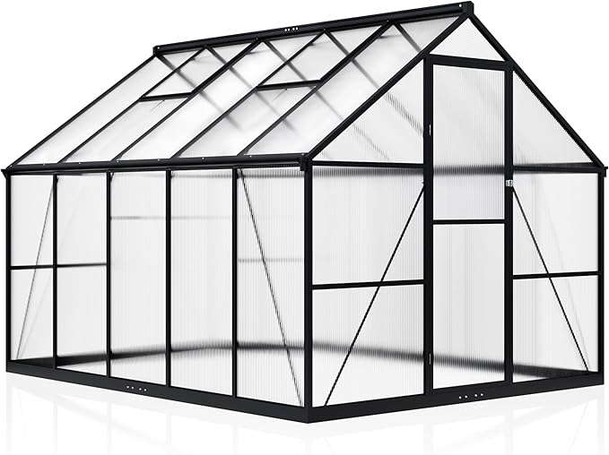 WKM 8x10 FT Greenhouse for Outdoors Quick-fit Structure Green House with Window for Ventilation Aluminum Greenhouses for Garden Backyard Black