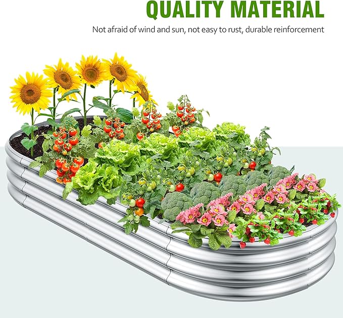 Galvanized Steel Raised Garden Bed – Outdoor Planter Box for Root Vegetables Herbs &amp Flowers Large Metal Garden Beds for Backyards Terraces and Balconies (2 8 x 3 x 1 FT)