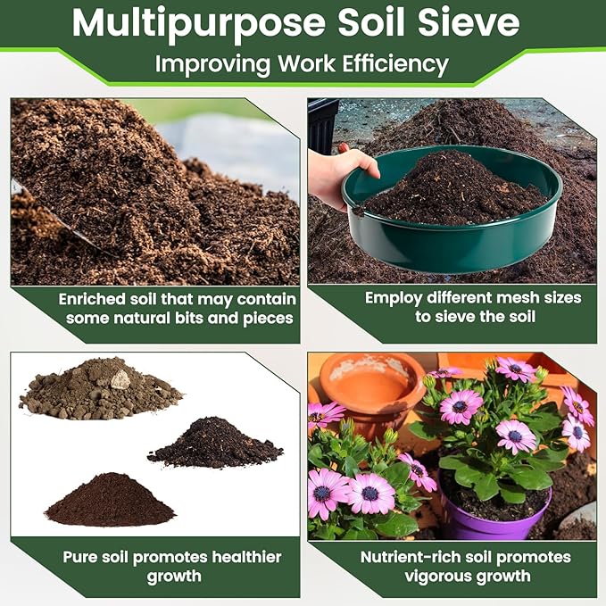 Garden Sieve Set Soil Sifter for Gardening with 3 5 8 10 12 mm Sieve Mesh Compost Dirt Sifter Suitable for Stone Sieves Soil Mixes Cat Litter Filtration
