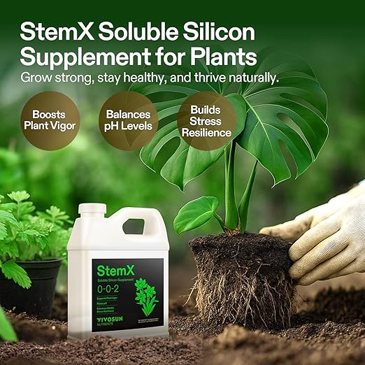 VIVOSUN StemX (0-0-2) Silica for Plants Soluble Liquid Silicon Plant Supplement Fertilizer Nutrient Solution for Strong Stems and Healthy Leaves Boost Resilience pH Balance 32 oz (Pack of 2)