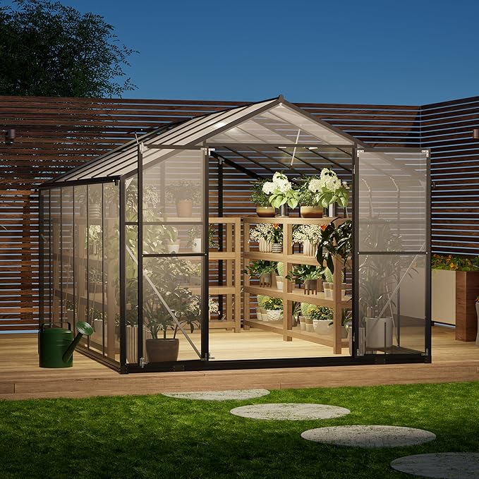 8.4x12.5 FT Greenhouse for OutdoorsPolycarbonate Greenhouse with 2 Swing Doors Large Winter Proof Walk-in Green House Aluminum Frame greenhouses for Outdoors Heavy DutyBlack