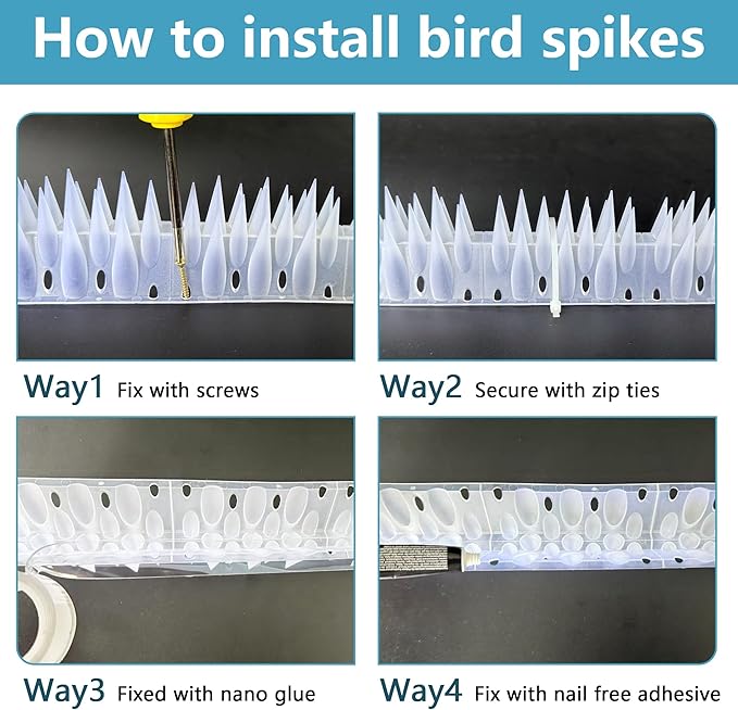 Bird Spikes Clear 22 Pack New Roof Overhang Spikes Pigeon Spikes for Fence Outdoor Garden Keep Raccoon Seagull Away Cat Fence Anti Climb 23.6Feet