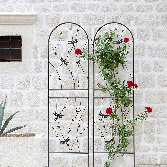 2 Pack Rustproof Metal Trellis for Climbing Plants 71x19.7 Outdoor Garden Support for Vines/Roses/Vegetables French Country Iron Plant Stand for Patio/Wedding Decor (Black4)