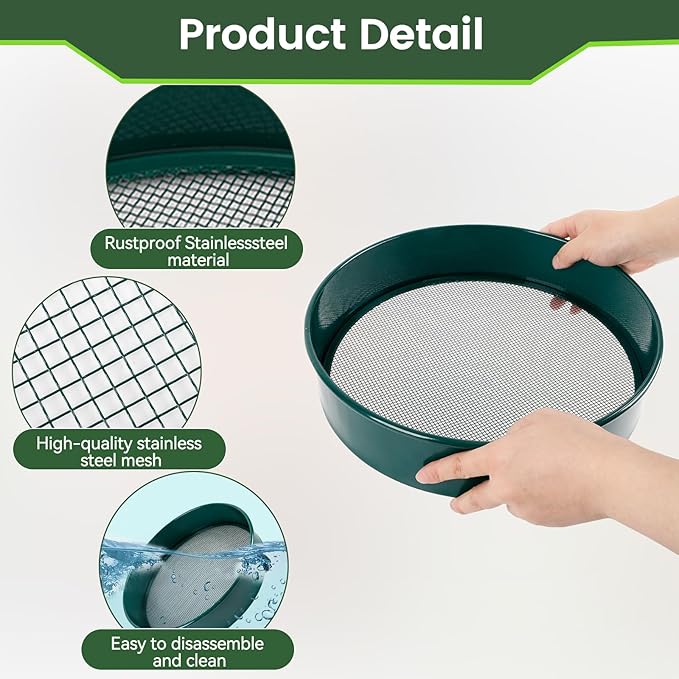Garden Sieve Set Soil Sifter for Gardening with 3 5 8 10 12 mm Sieve Mesh Compost Dirt Sifter Suitable for Stone Sieves Soil Mixes Cat Litter Filtration