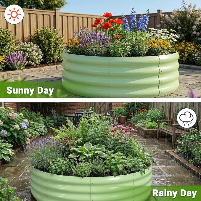 DoCred 3 Pack 3x3x1Ft Round Galvanized Raised Garden Bed Metal Garden Bed Outdoor Kit for Gardening Above Ground Planter Box for Plants Vegetables Herbs Flowers Green