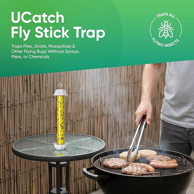 Sticky Fly Trap Indoor &amp Outdoor Pack of 8 | Hanging Fly Stick for Gnats Flies Wasps Mosquitoes &amp Other Flying Bugs | Fly Trap Sticky | Fly Catcher Indoor | Flying Insect Trap Rolls | Ucatc