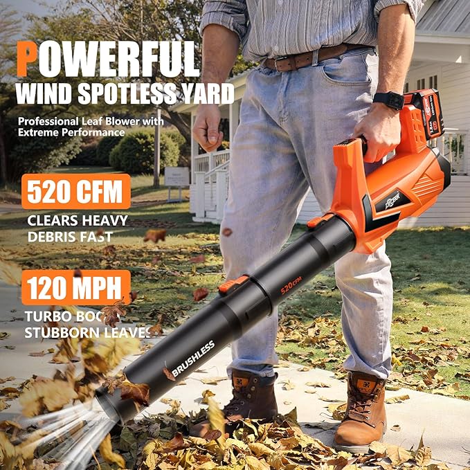 17000 RPM Cordless Leaf Blower with DECERK 7.8AH Battery - 530CFM Powerful Brushless Motor for Lawn Care 5-Speed Turbo Electric Blower for Dust Wet-Leaves Car Gutters Lightweight Garden Tool
