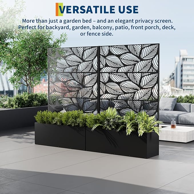 Metal Planter Box with Trellis 47X16X71 Raised Garden Bed Without Wheels Galvanized Metal Privacy Screen for Climbing Plants Vegetables Vines Patio Planters with Drainage Holes 16 Deep Bed