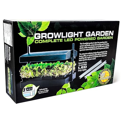 SunBlaster Grow Light Garden with 2 Strip Lights &amp T5 Reflectors + Gaia Green All Purpose Plant Food for Resilient Crop Growth
