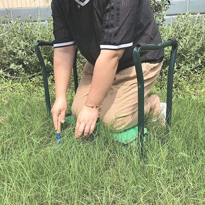 KANDUO Garden Kneeler Seat with Thicken Kneeling Pad and Tool Pouch Foldable Stool Portable Garden Kneeler Seat for Gardening Lovers