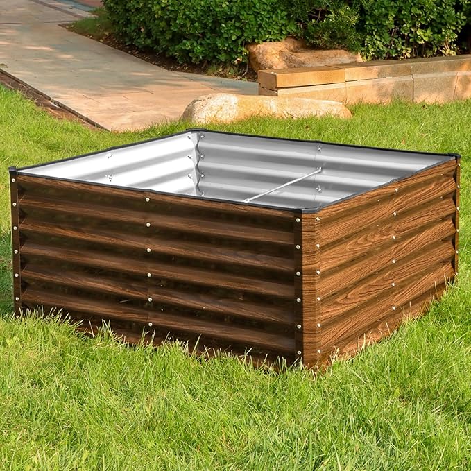 SnugNiture Galvanized Raised Garden Bed 4x4x2FT Outdoor Large Metal Planter Box Steel Kit for Planting Vegetables Flowers