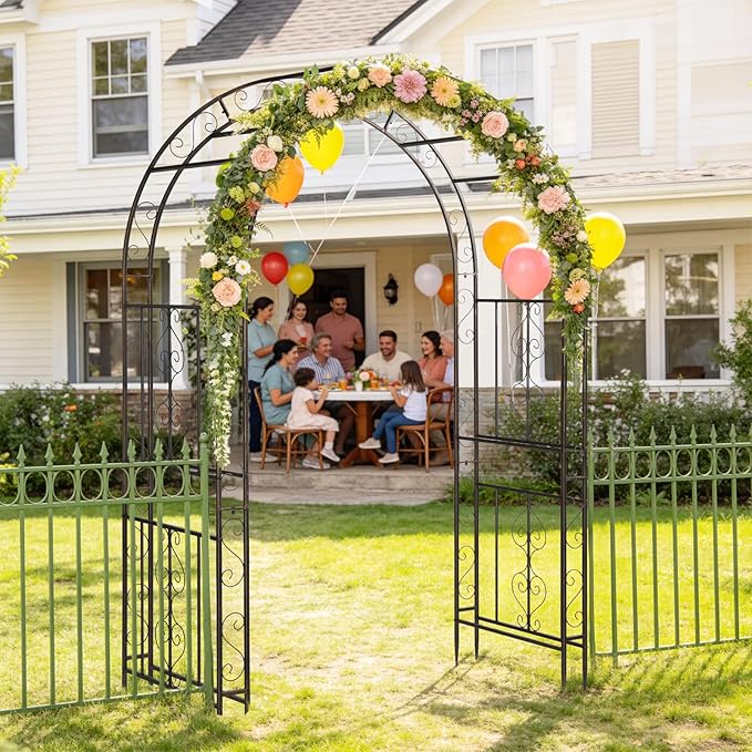 Outvita Garden Arch Arbor Heavy Duty Metal Arbour Archway Decorative Frame Stand Trellis for Wedding Ceremony Party Plant Climbing Rose Vines Lawn Courtyard Patio Bronze