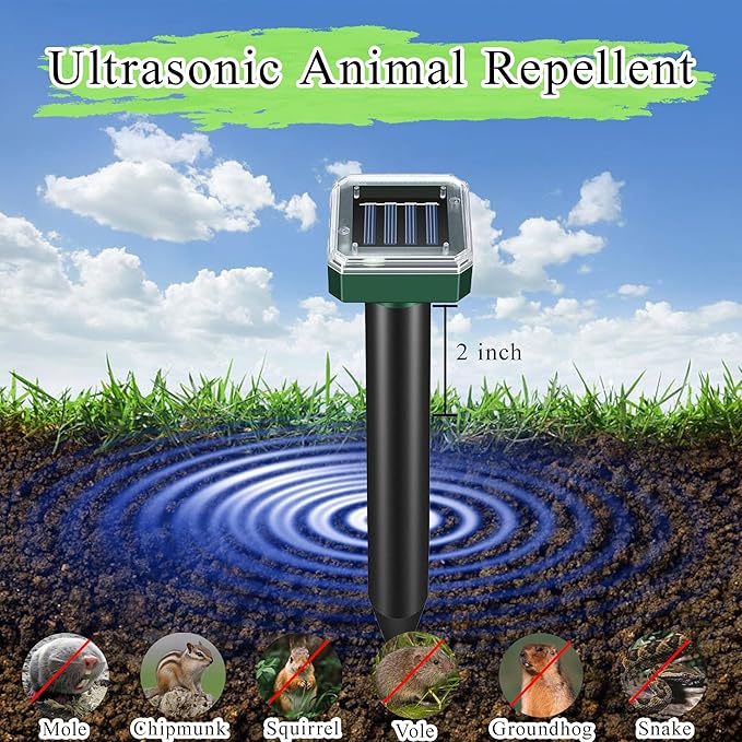 Mole Repellent Solar Powered 10 Pack Snake Vole Repellent OutdoorWaterproof Ultrasonic Deterrent Groundhog Squirrel Gopher Vole Deer and Chipmunk for Lawns Garden &amp Yard