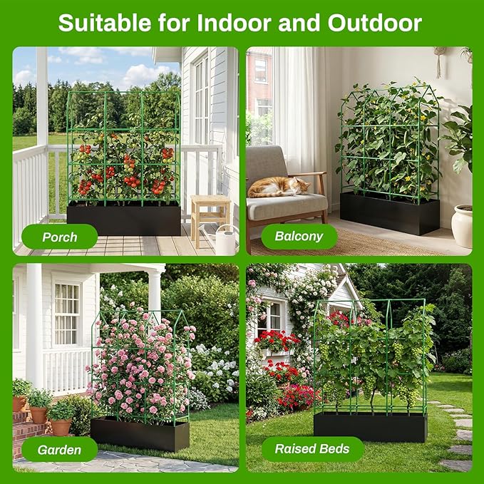 Large Cucumber Trellis with Grow Bag 65 Tall Metal Garden Trellis for Climbing Plants Outdoor Reusable Cucumber Trellis for Raised Bed with Netting for Tomatoes Peas Grapes Plant Support