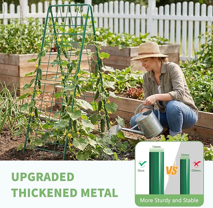 DoCred Cucumber Trellis 59 H 2 Pack Metal Foldable Thickened A Frame Garden Trellis for Raised Bed Climbing Plants Vegetables Including Plant Support Clips Twist Ties Plastic Ties Green