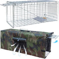 Live Animal Trap Cage with Cover Cat Trap for Stray Cats 32 Inch Heavy Duty Folding Skunk Traps with Real Door for Raccoons Opossums Groundhogs Skunks Feral Cats Squirrels-(32 x 10 x 12 inches)