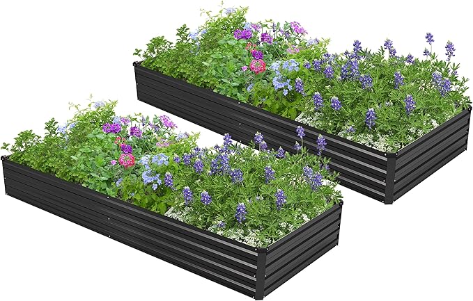 2PCS 7x3x1ft Galvanized Raised Garden Bed Kit Galvanized Planter Raised Garden Boxes Outdoor Large Metal Raised Garden Beds for VegetablesBlack