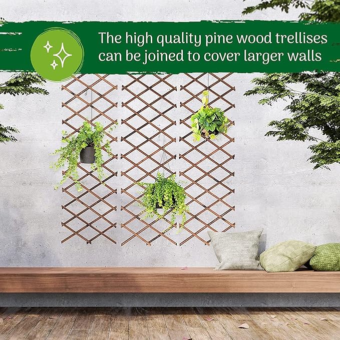 Expandable Garden Trellis 2PCS Small Wooden Wall Trellis for Climbing Plants Outdoor Wood Lattice Panels for Outside Hanging Vertical Plant Support Fence Frame Balcony Patio