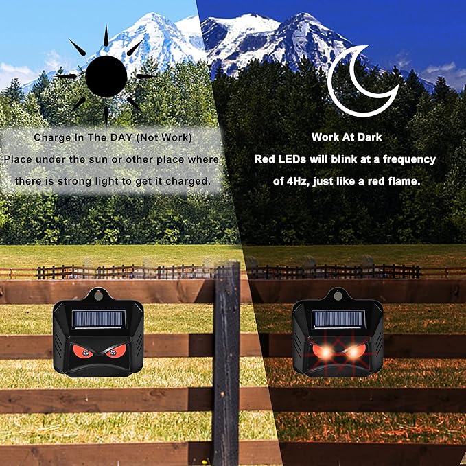 Triumpeek Animal Repeller Solar Powered Predator Eye Nighttime Animal Deterrent Devices with Red LED Lights Night Guard Animal Repellent Scares Coyote Skunk Raccoon Deer Away from Yard Chicken Coop