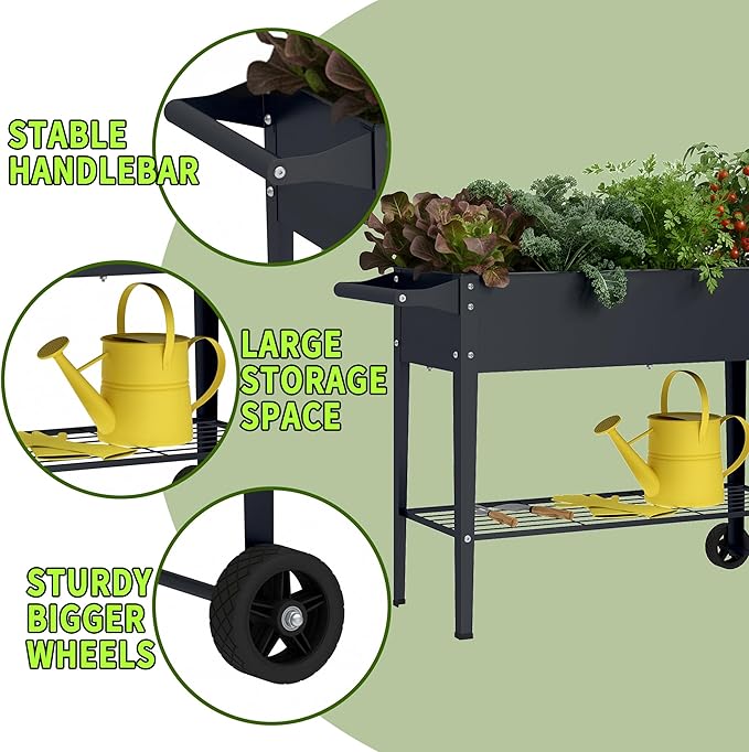 Elevate 32 Tall Raised Garden Bed with WheelPlanter Box for BackyardOutdoor Garden Patio Balcony 400lb CapacityGrey
