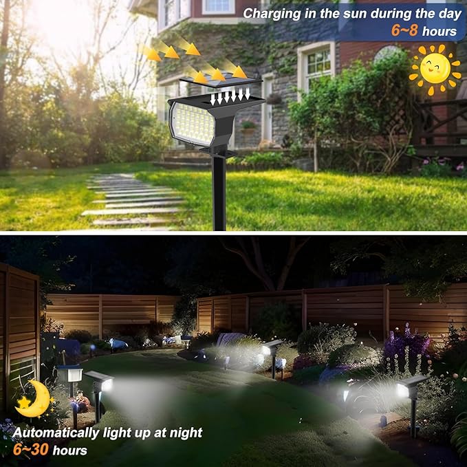 Solar Spot Lights Outdoor Waterproof IP65 2 Pack Landscape Spotlights with 46 LEDs 3 Modes Auto On/Off Solar Powered Flood Lights for Outside Yard Garden Walkway (Cool White3)