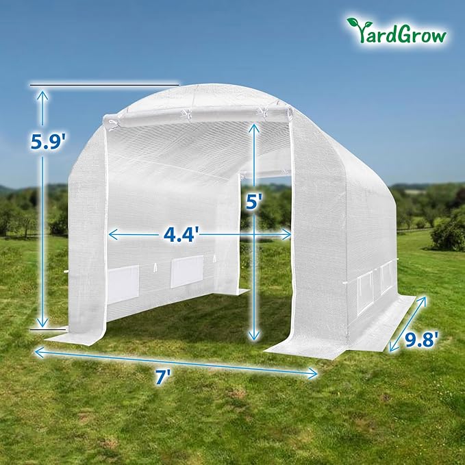 YardGrow 2-Doors Replacement Greenhouse Cover for Larger Walk in Outdoor Yard Plant Gardening Hot House Cover ONLY (10'x7'x6' White)