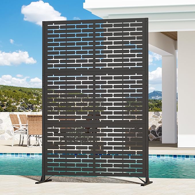Modern Shade 4x6 FT Metal Privacy Screen with Artistic Modular Designs Decorative Patio Privacy Fence &amp Garden Divider Freestanding Outdoor Metal Fence Panel Weather-Resistant (Urban Block)