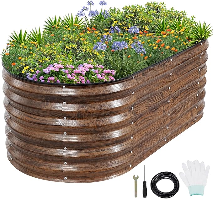 1MORE Galvanized Raised Garden Bed- Planter Garden Boxes Outdoor Raised Beds for Gardening 4x2x1.4ft Metal Garden Bed Kit for Vegetables Flower Planter Raised Bed with Protective Tape &amp Tools.G