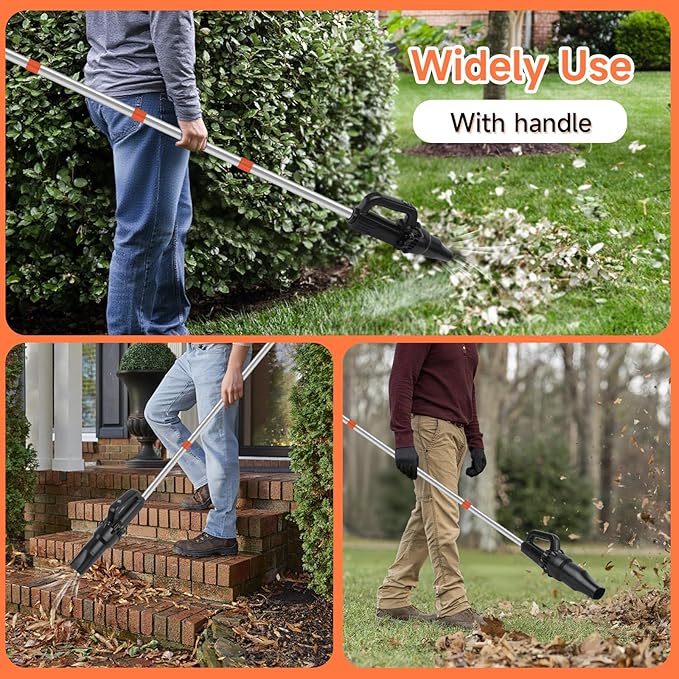 Cordless Leaf Blower with Long Handle - 60 Lightweight Electric Air Broom Blower with 2 Speed Modes for Blowing Leaves Dust and Debris Mini Leaf Blowers for Small Lawn Yard Patio and Corner
