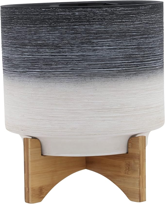 10 Planter ON Wooden Stand Gray
