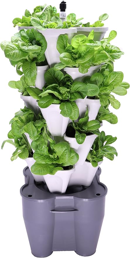 Mr. Stacky Smart Farm - Automatic Self Watering Garden - Grow Fresh Healthy Food Virtually Anywhere Year Round - Soil or Hydroponic Vertical Tower Gardening System (Standard Kit Stone)