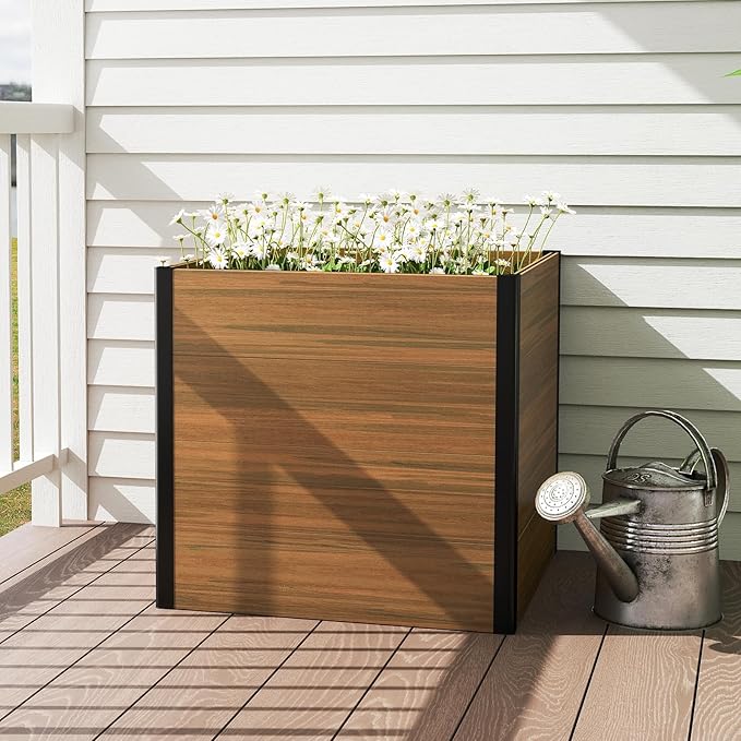 Composite Garden Planter Box with Open Base - Outdoor Modular Raised Bed for Vegetables Flowers and Herbs Durable Eco Friendly Easy to Assemble Low Maintenance
