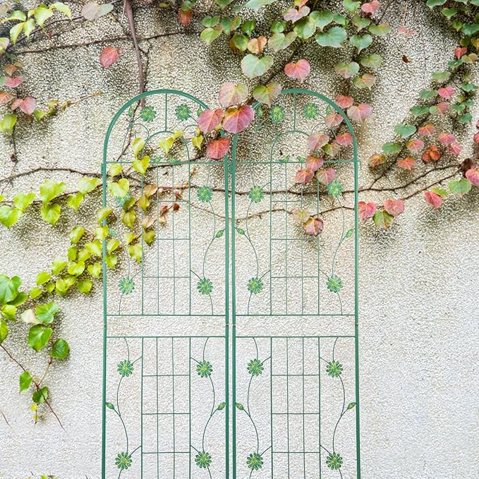 71 Tall Metal Garden Trellis 2-Pack - Rustproof Green Iron Plant Support for Climbing Flowers Vines &amp Vegetables Outdoor Decorative Grid Panel