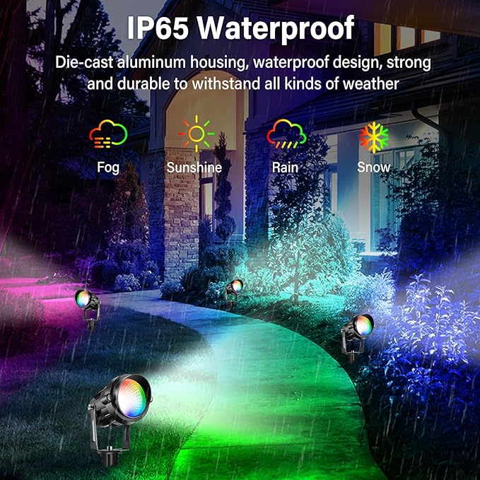 12W RGBW Low Voltage Landscape LightsColor Changing Outdoor Landscape Spotlights12V/24V Garden Tree Uplights for Yard Pathway Patio with Remote8PACK