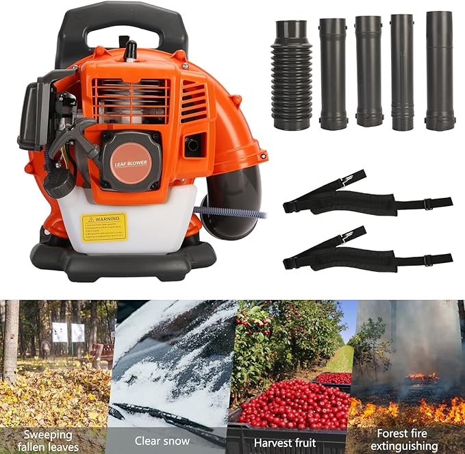 Backpack Gas Powered Leaf Blower 52CC 550CFM 2-Stroke Grass Lawn Blower Air Cooling Gasoline Backpack Grass Blower with Air-Cooled Snow Blower for Garden Care