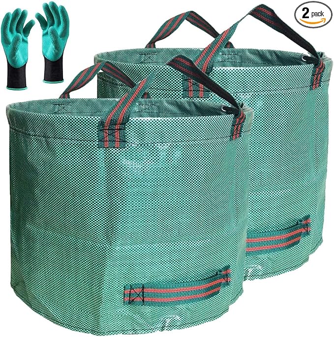 Professional 2-Pack 137 Gallon Lawn Garden Bags Large (D34H34 inch) Yard Waste Bags with Gardening Gloves Big Leaf BagYard DebrisWaste ContainerLawn Trash BinGrass ClippingsWeeds Bags 4 Handles