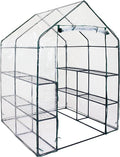 Sunnydaze Portable Outdoor Grandeur Walk-in Greenhouse with 4 Steel Wire Shelves and Roll-Up Door - Clear