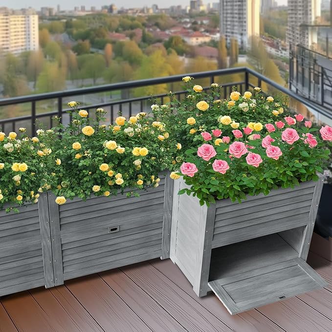 DoCred Wooden Raised Bed Garden with Storage Box 34 x 18 x 30 Elevated Large Planter Box for Herbs Vegetables Flowers Backyard Patio Gardening Balcony