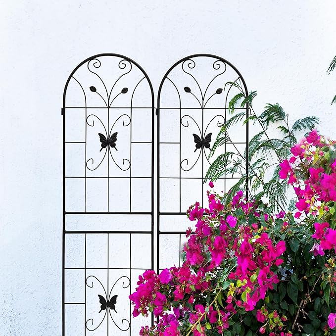2 Pack Metal Garden Trellis 71 High x 19.7 Wide Rustproof Outdoor Plant Support Black Powder Coated Iron Trellis for Vines Vegetables &amp Flowers