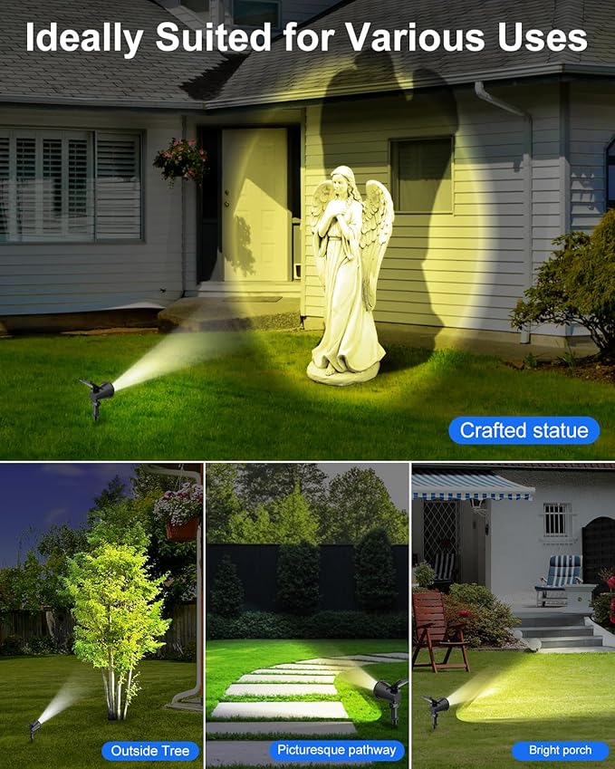 Solar Powered Spotlights Outdoor Waterproof Sunset Spot LED Lights Ultra Bright for Tree Flag Lawn Statue Pool Garden House Wall Yard Path Outdoor Landscape Uplighting 6 Pack Warm White