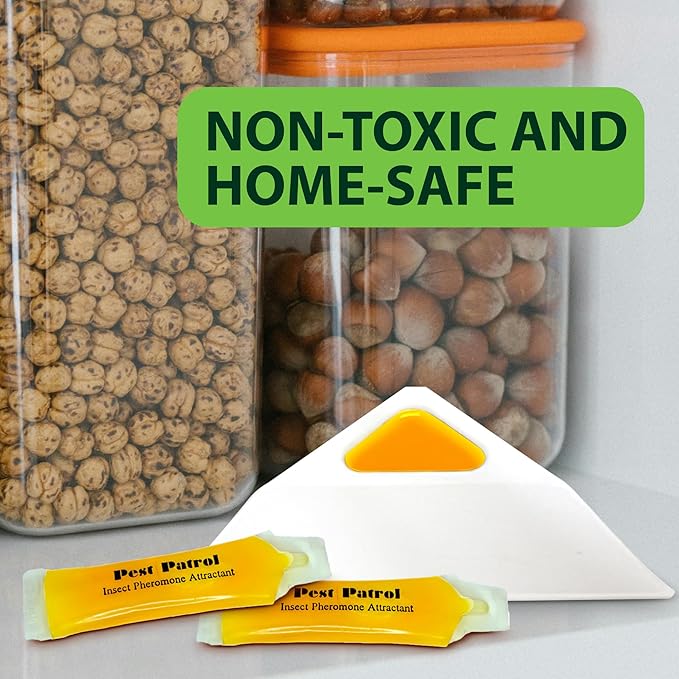 Greenway Pantry Patrol Traps Non-Toxic Pantry Moth and Insect Control Gel-Based for Flour Beetles Grain Storage and Kitchen Use 2 Packs (Includes 4 Traps and 4 Lures)