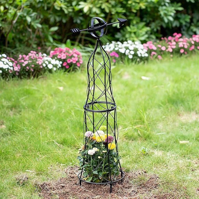 41-Inch Metal Obelisk Trellis – Elegant Garden Support for Climbing Plants Perfect for Outdoor Rose Bushes and Tall Vines Durable Metal Design with Arrow Top for Indoor and Outdoor Use