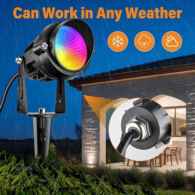 Low Voltage RGBW LED Landscape Lights Spot Lights Outdoor for Yard Garden Decor Spotlight 12V-24V Low Voltage Landscape Lighting with 16 Color Changing and Remote IP68 Waterproof (6)