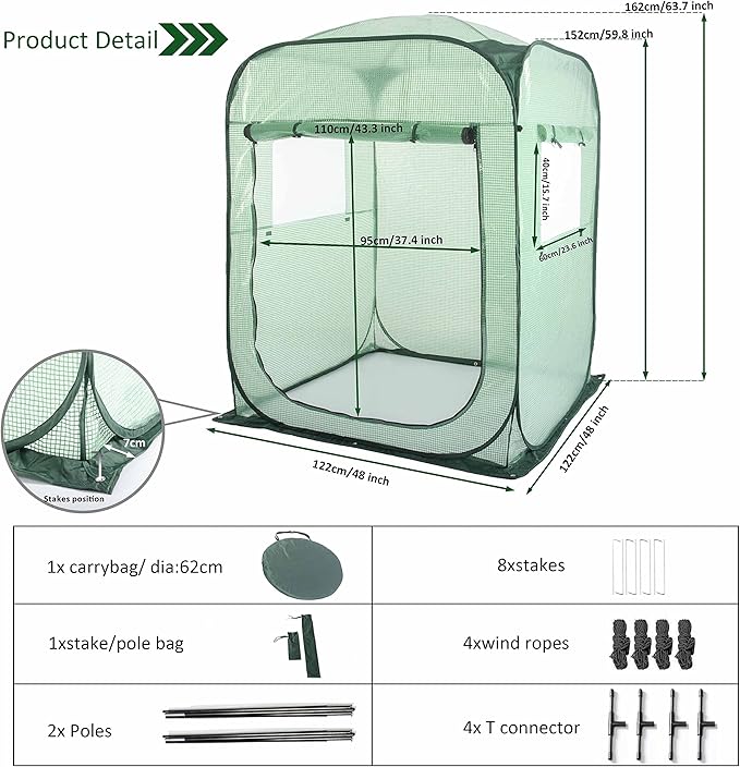 Porayhut Pop Up Greenhouse TentPortable X-Large Walk-in Flower House Indoor Outdoor Gardening Plant Sunshine Room with PE Mesh Cloth Cover for Protecting Plant from Cold Frost &amp Birds