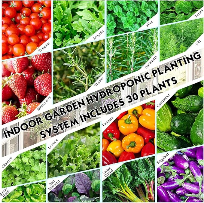 30 Pods Hydroponics Tower Garden Hydroponic Growing System Aeroponics Growing Kit for Herbs Fruits and Vegetables with Hydrating Pump Adapter Net Pots Timer for Herbs(20holes)